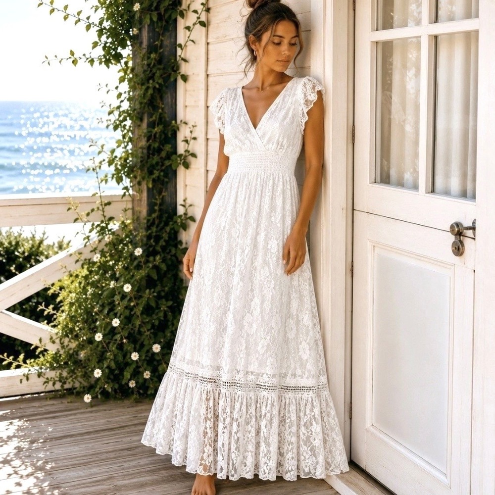 Anthropologie White Lace Maxi Dress